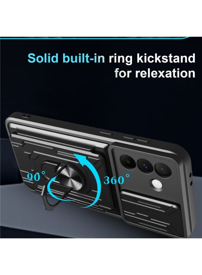 جراب شيلد لـ Samsung S25 FE بحماية كاملة ضد الصدمات وغطاء كاميرا متحرك مع دبلة معدنية وحافظة بطاقات - Image 5